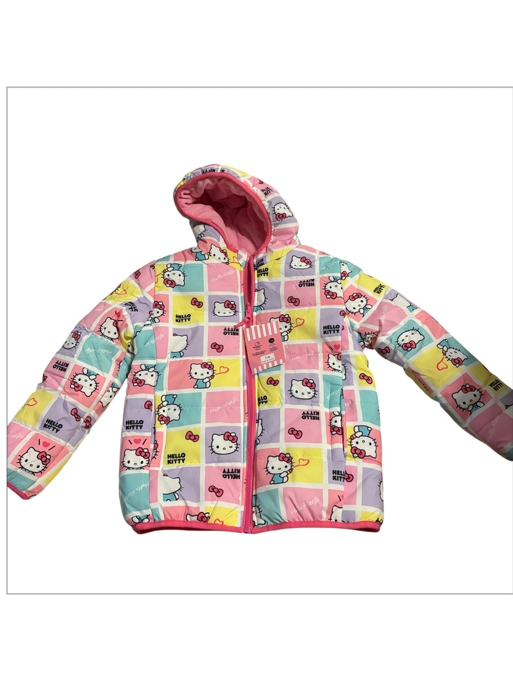 Hello Kitty Reversible Puffer Jacket NEW 6/6X 7/8 Hooded Coat Kids Full Zip